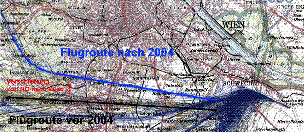 Verschiebung der Flugroute auf dichtest besiedeltes Wiener Stadtgebiet