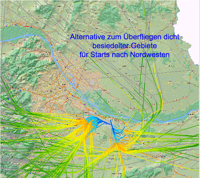 Zu Nordwestdestinationen muss nicht über Liesing geflogen werden, es kann auch über Felder geflogen werden!