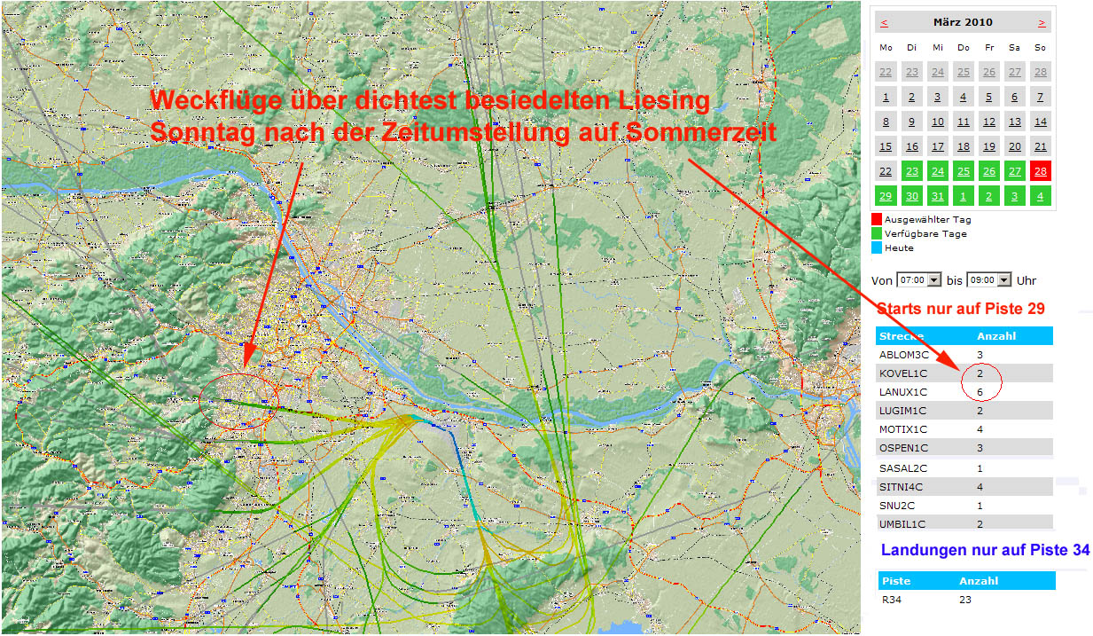 Weckflüge über das dicht besiedelte Liesing ohne Notwendigkeit