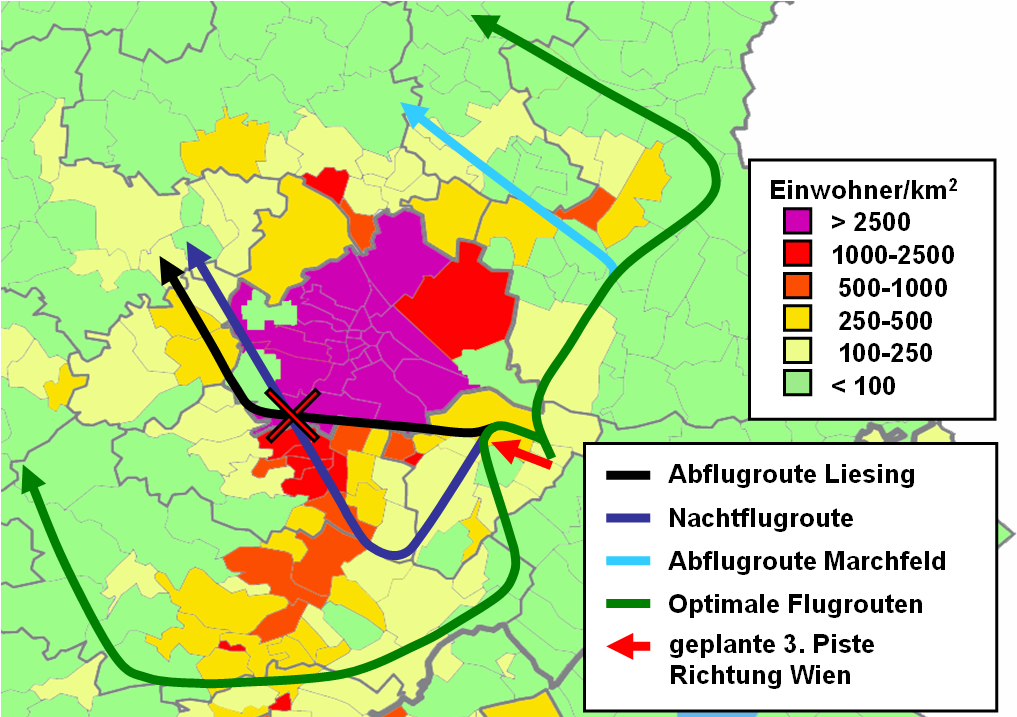 Alternativen zur Abflugroute Liesing und Bumerang-Nachtflugroute