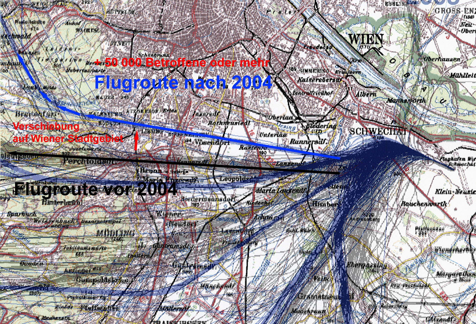 Verschiebung der Abflugroute auf dichtest besiedeltes Gebiert