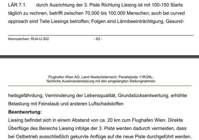 Liesing wird nicht direkt überflogen